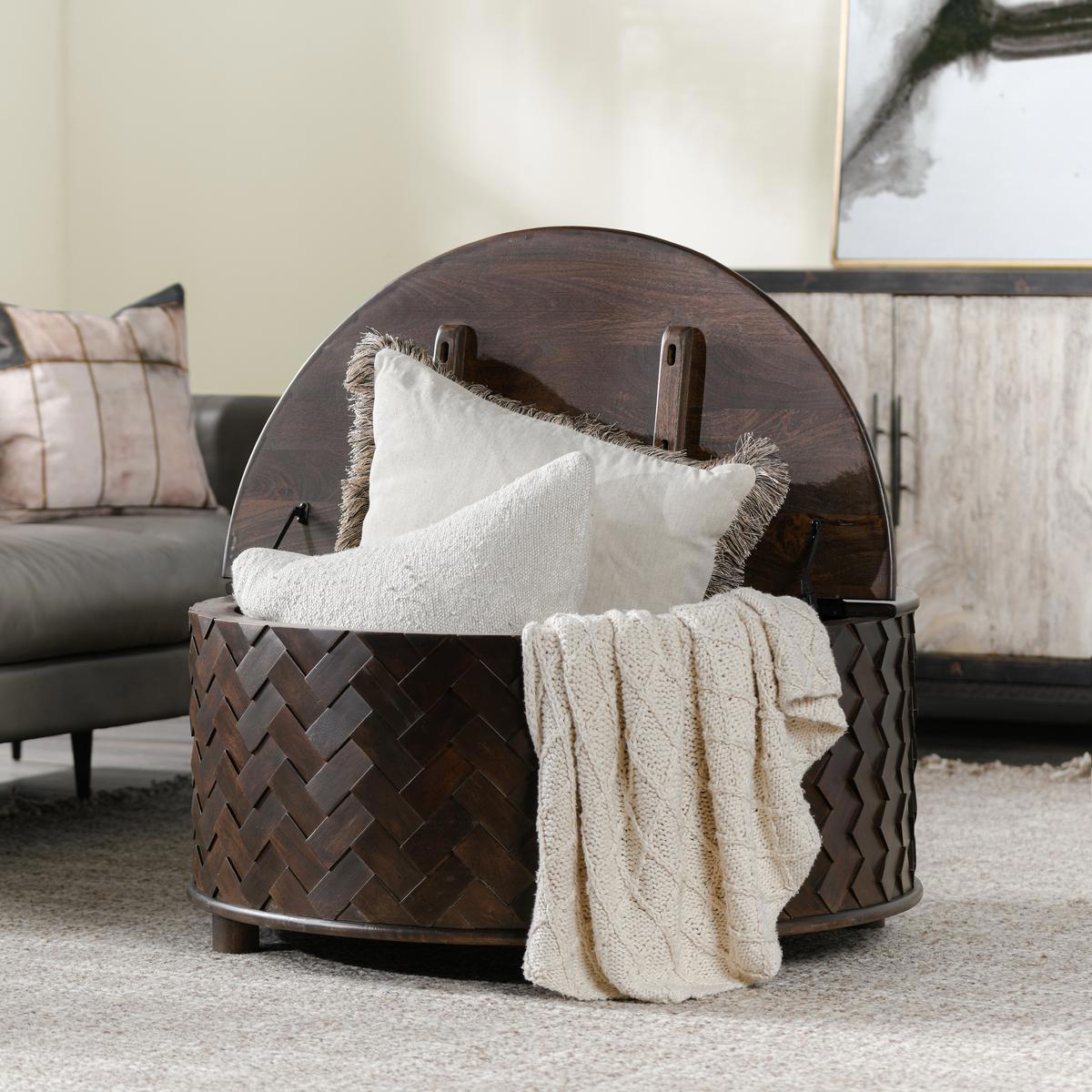 Shira Round Storage Coffee Table - Kona Brown