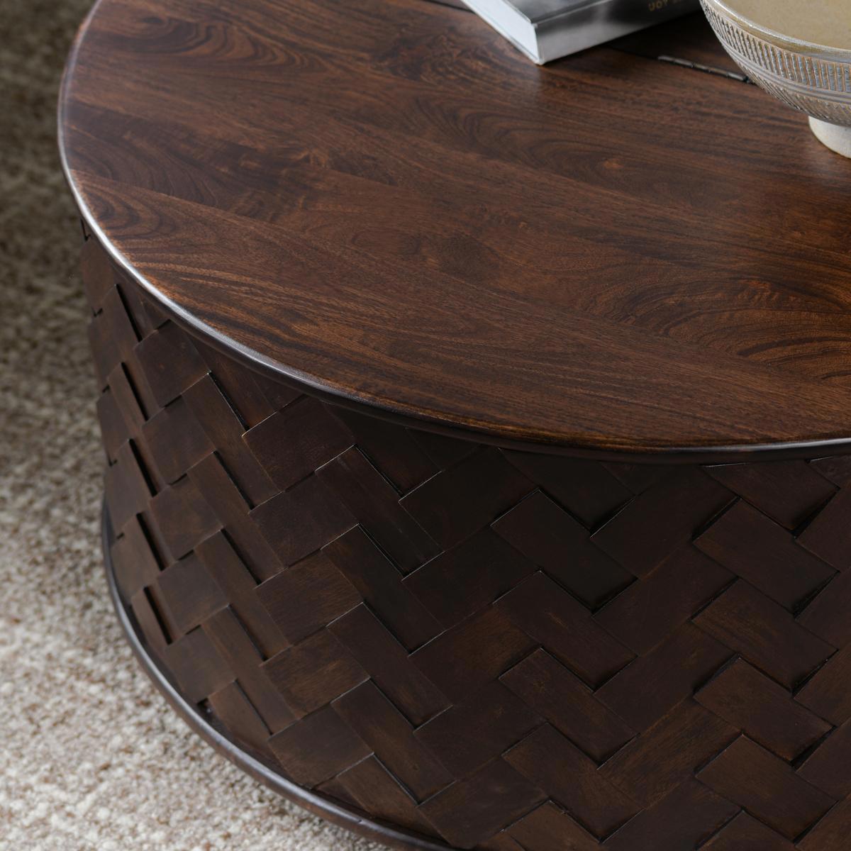 Shira Round Storage Coffee Table - Kona Brown