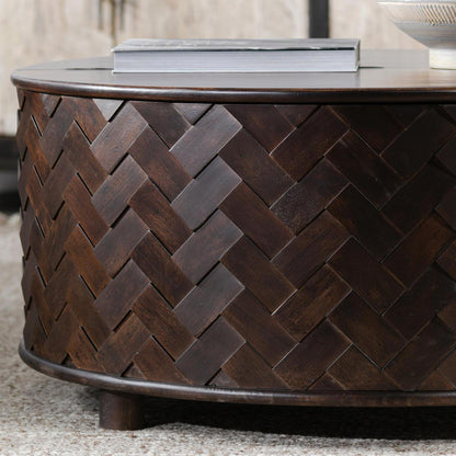 Shira Round Storage Coffee Table - Kona Brown