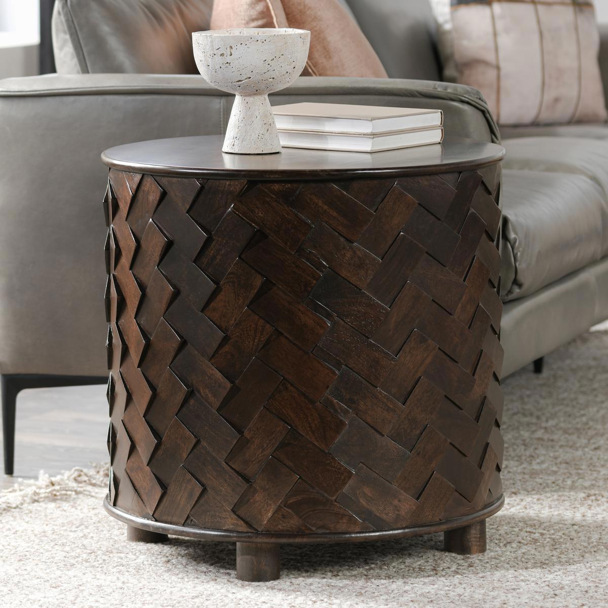 Shira Round End Table - Kona Brown
