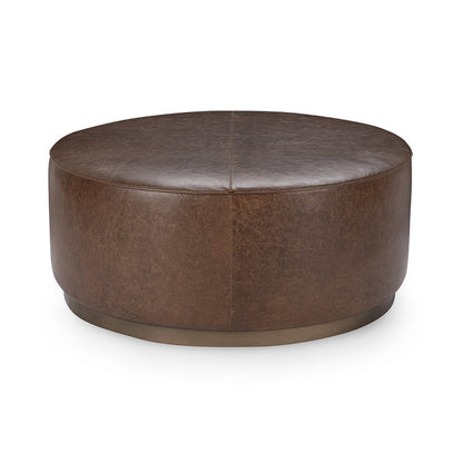 Clair Leather Round Coffee Table - Cocoa Brown