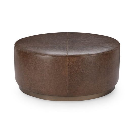 Clair Leather Round Coffee Table - Cocoa Brown