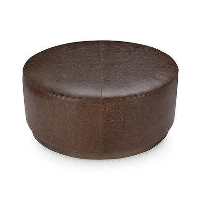 Clair Leather Round Coffee Table - Cocoa Brown