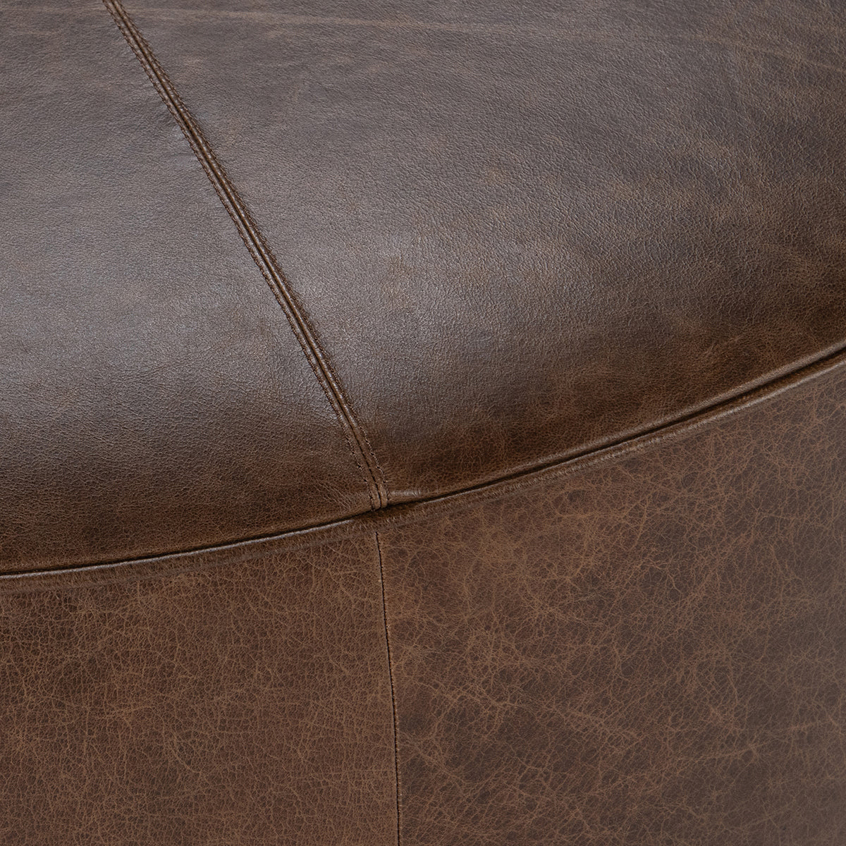 Clair Leather Round Coffee Table - Cocoa Brown