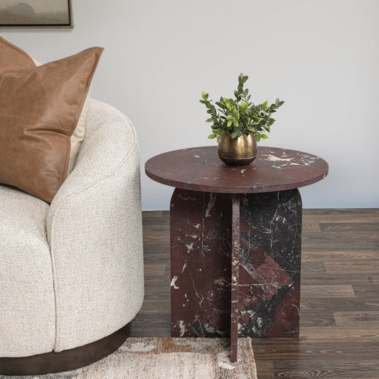 Reilly Marble Round Accent Table Small - Merlot