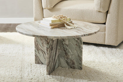 Reilly Marble Round Coffee Table - Rusty Gray