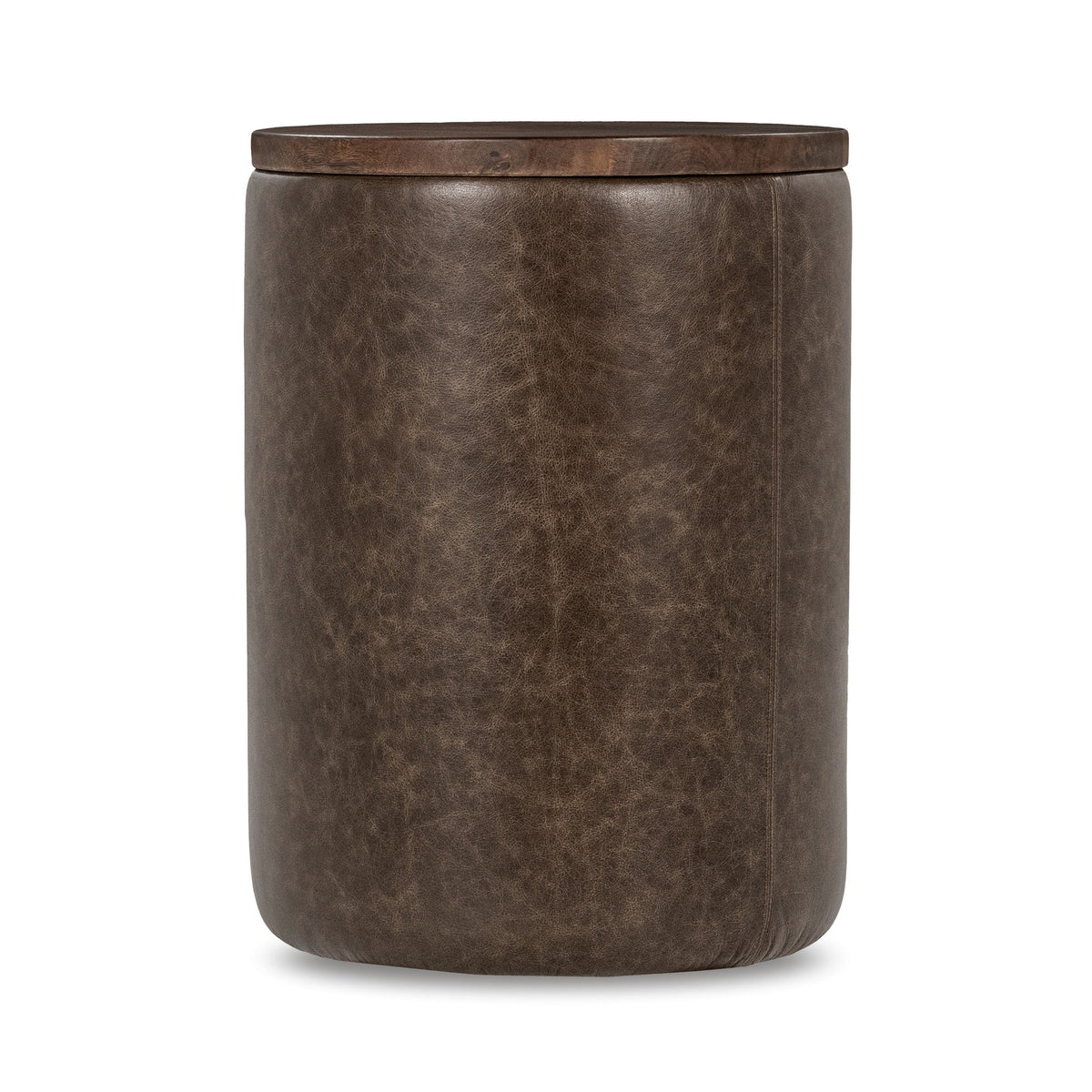 Andra Leather Round Accent Table - Cocoa Brown