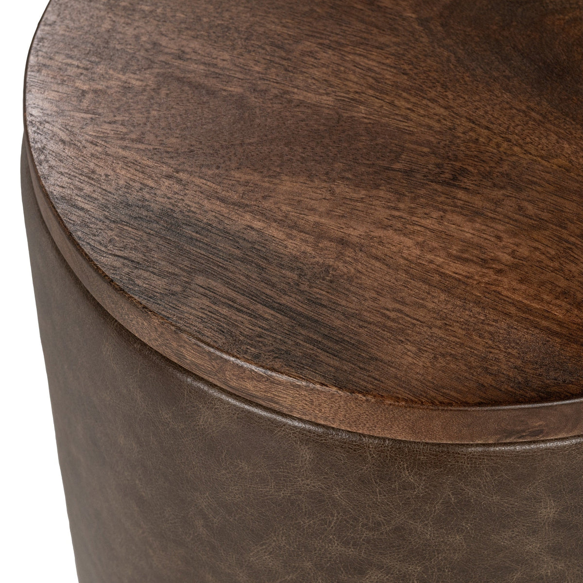 Andra Leather Round Accent Table - Cocoa Brown
