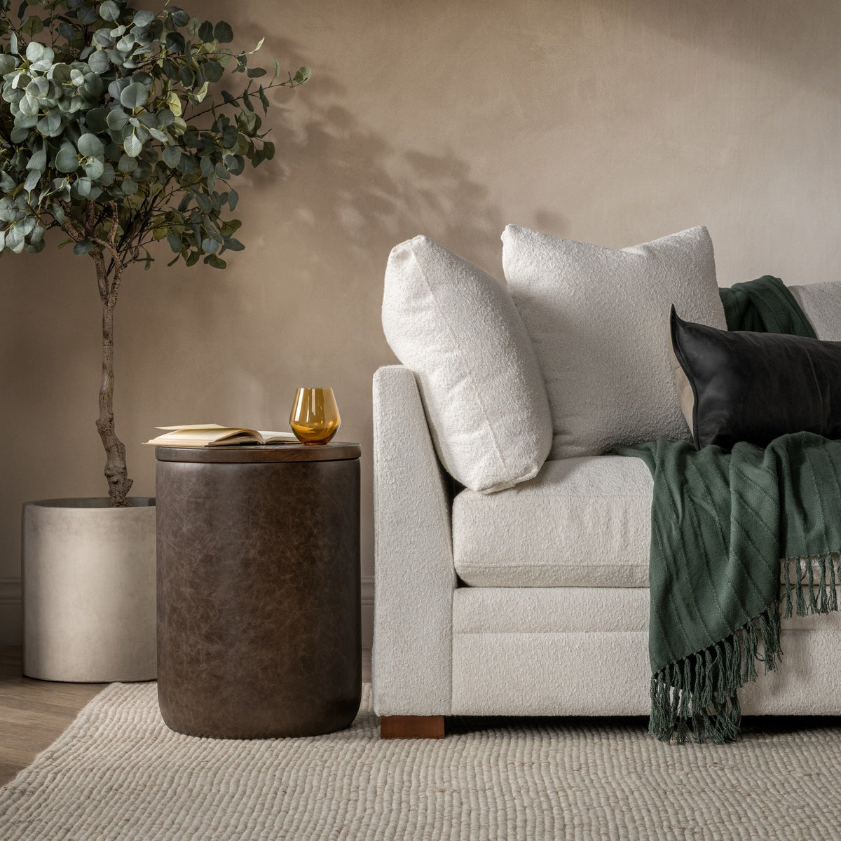 Andra Leather Round Accent Table - Cocoa Brown