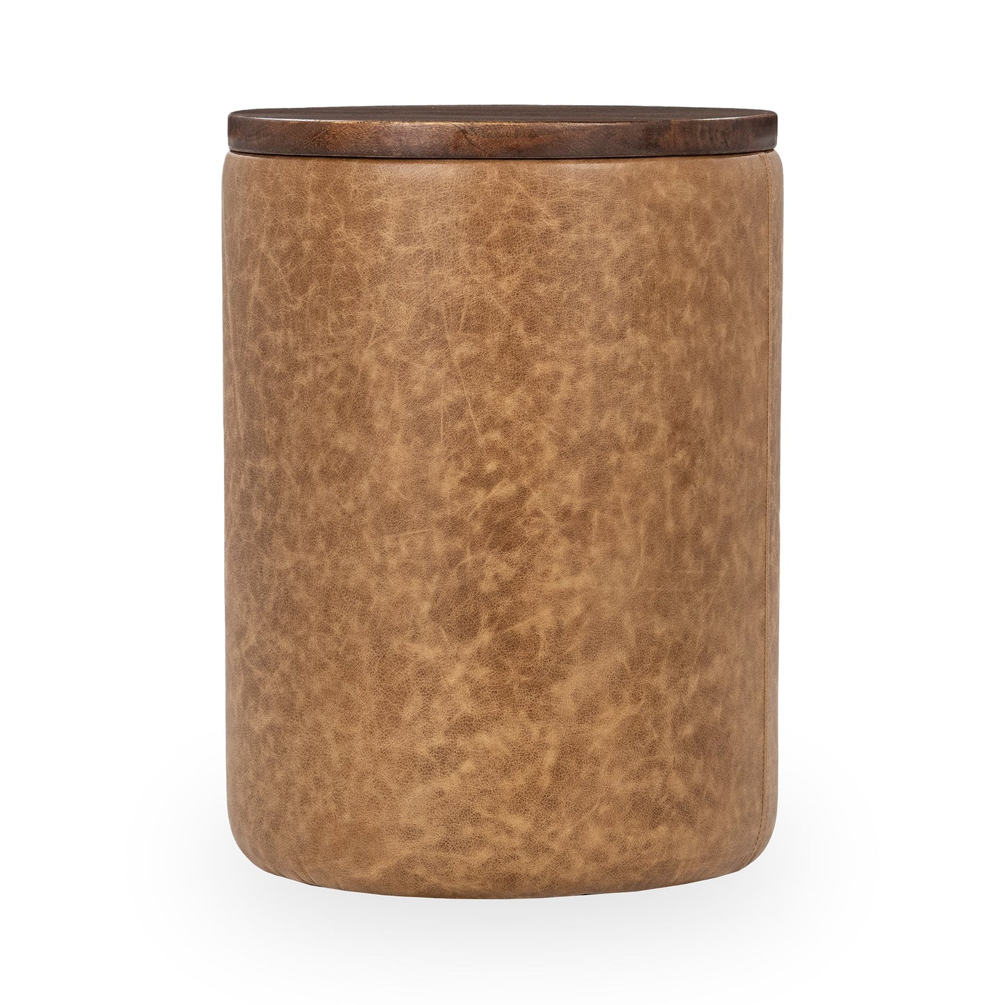 Andra Leather Round Accent Table - Sedona Brown