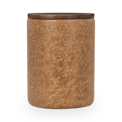 Andra Leather Round Accent Table - Sedona Brown