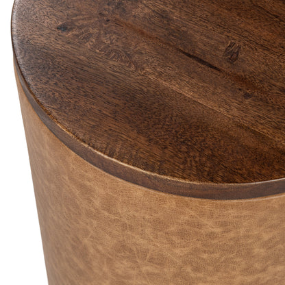 Andra Leather Round Accent Table - Sedona Brown