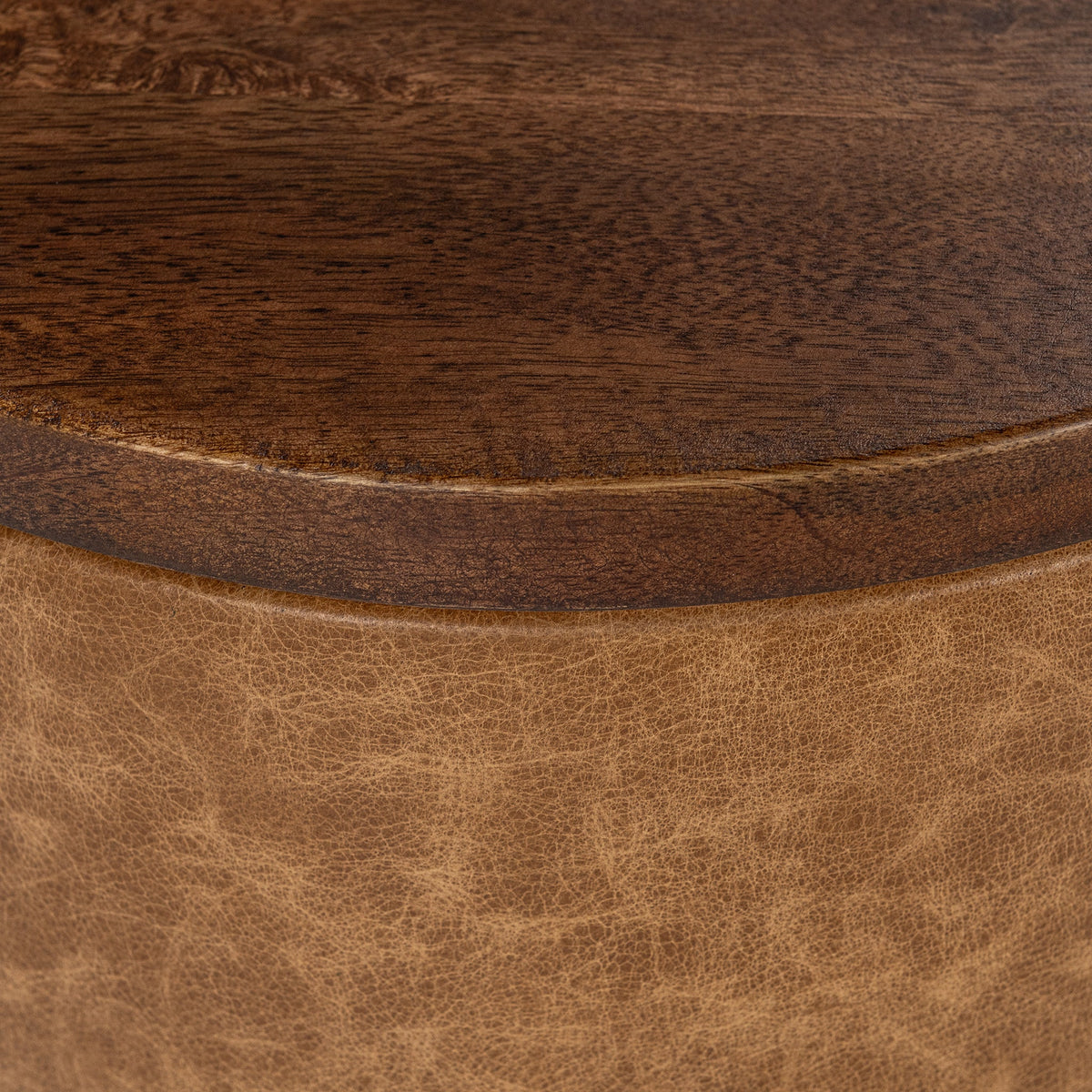 Andra Leather Round Accent Table - Sedona Brown