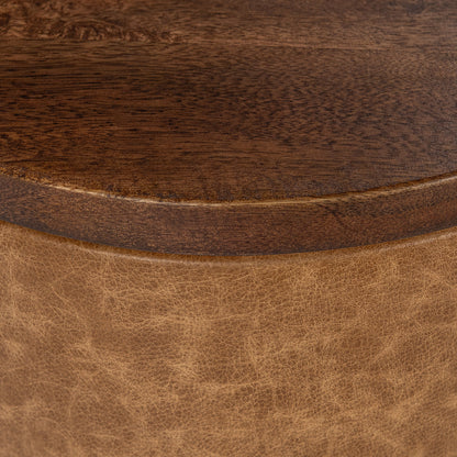Andra Leather Round Accent Table - Sedona Brown