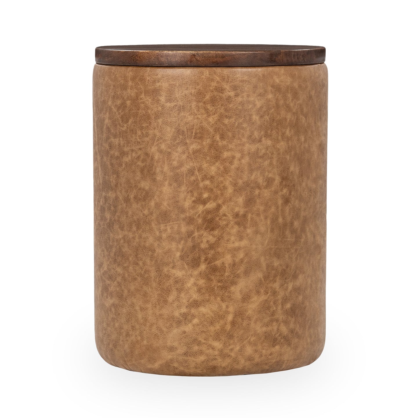 Andra Leather Round Accent Table - Sedona Brown