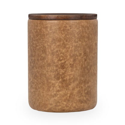 Andra Leather Round Accent Table - Sedona Brown