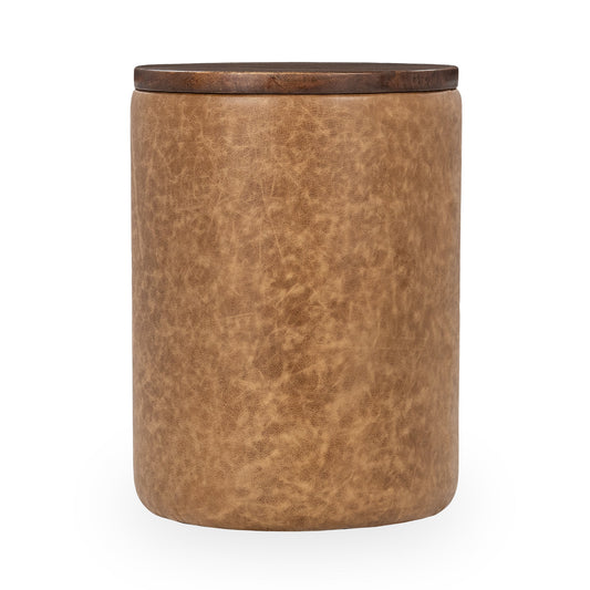 Andra Leather Round Accent Table - Sedona Brown