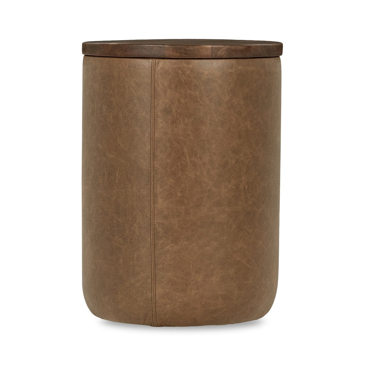 Andra Leather Round Accent Table - Tan