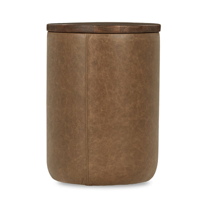 Andra Leather Round Accent Table - Tan