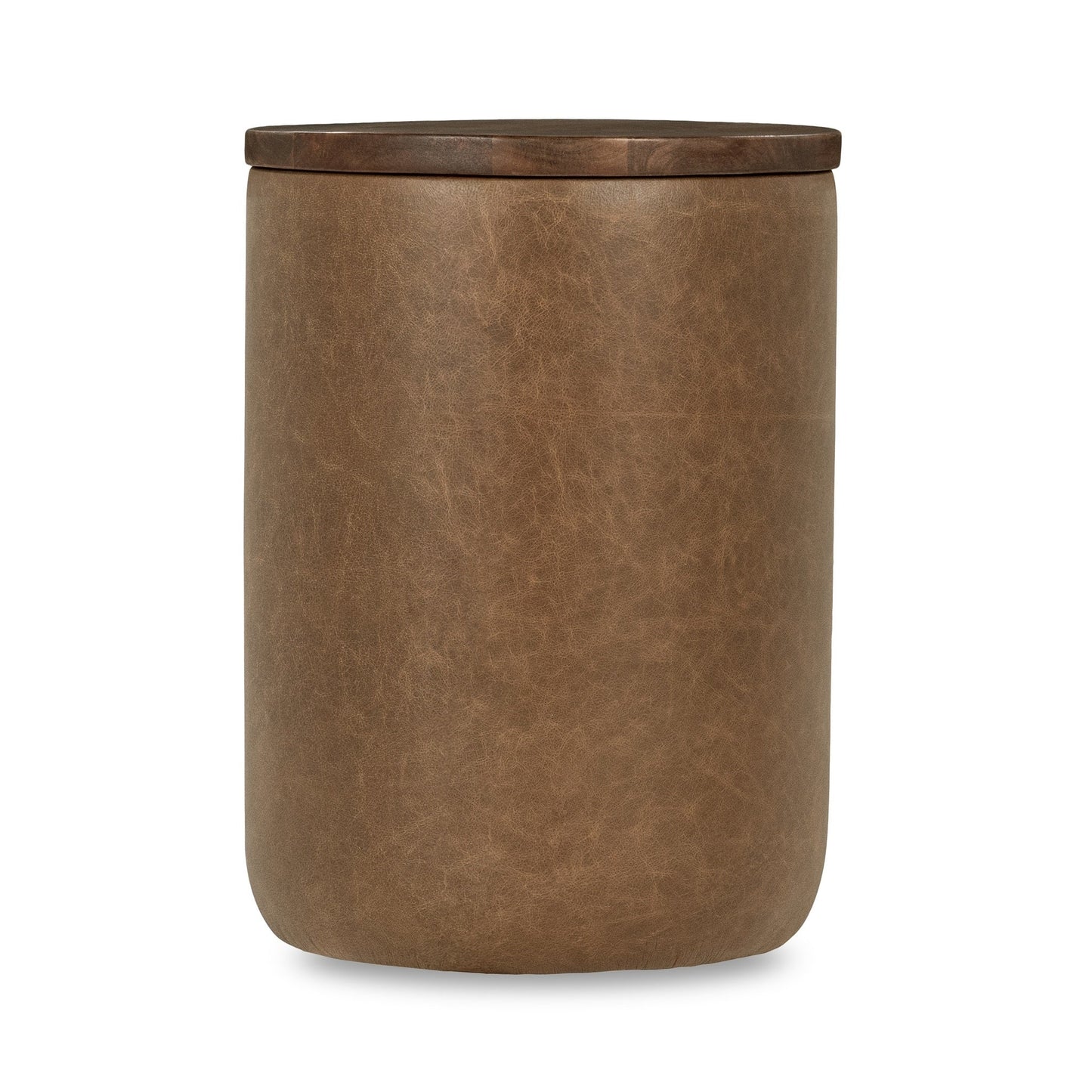 Andra Leather Round Accent Table - Tan