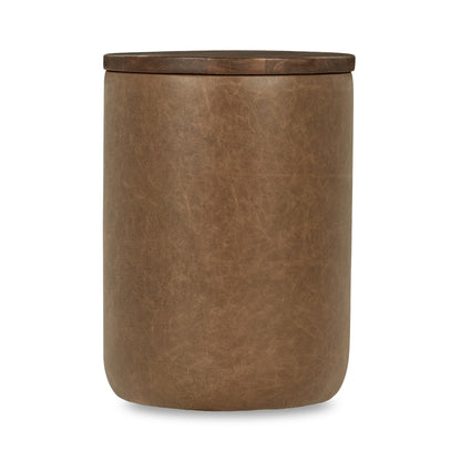 Andra Leather Round Accent Table - Tan