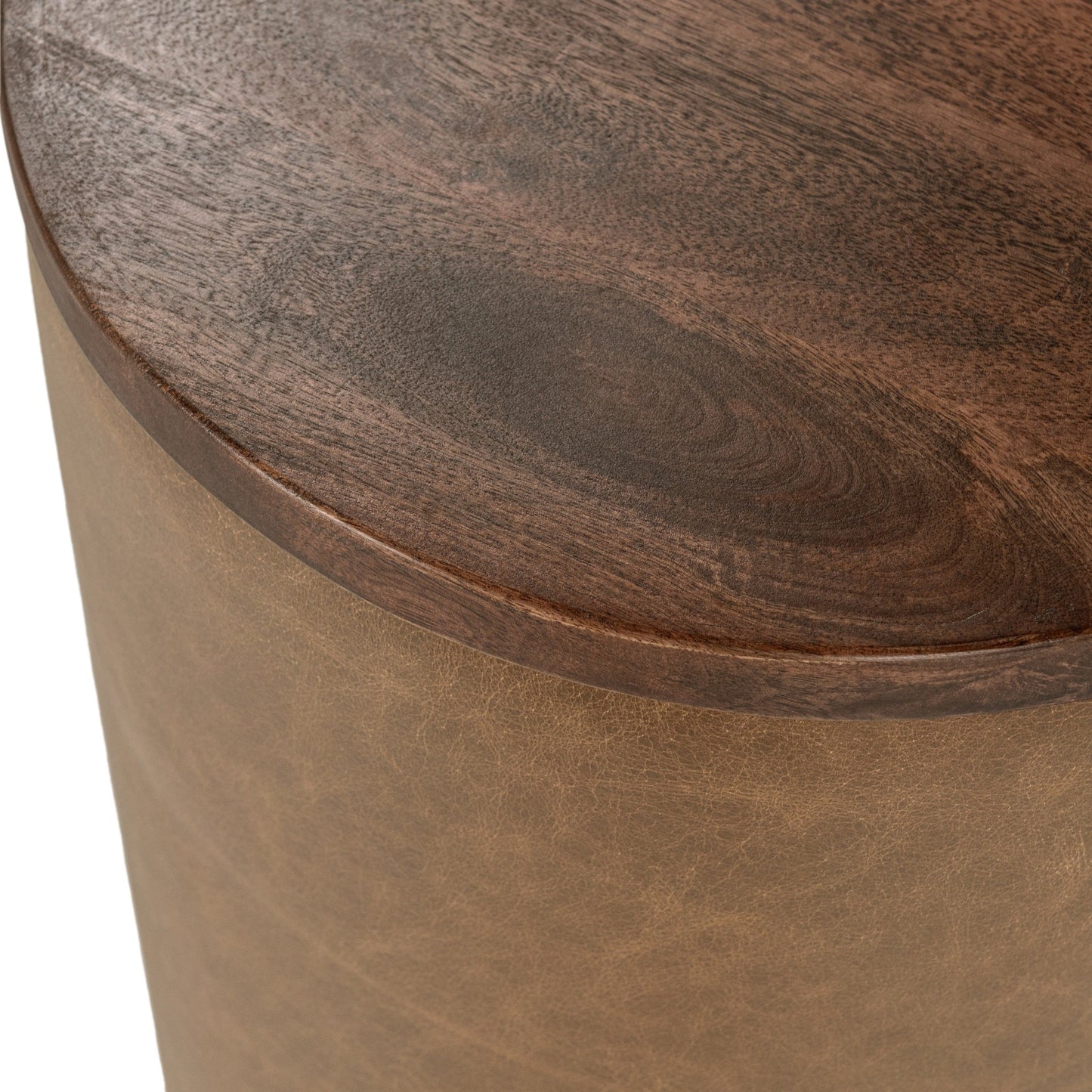 Andra Leather Round Accent Table - Tan