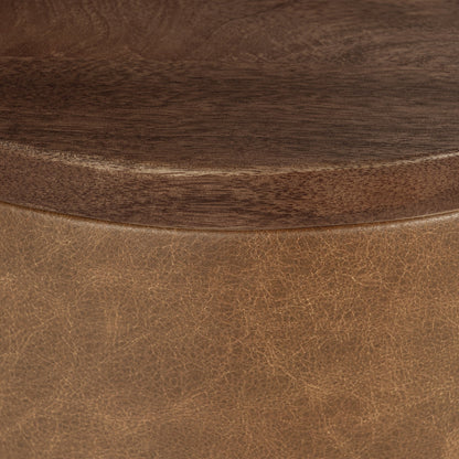 Andra Leather Round Accent Table - Tan