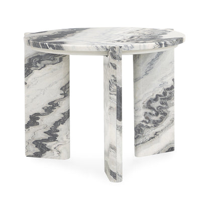 Zora Marble Round End Table - Charcoal Gray