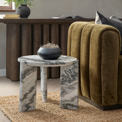 Zora Marble Round End Table - Charcoal Gray