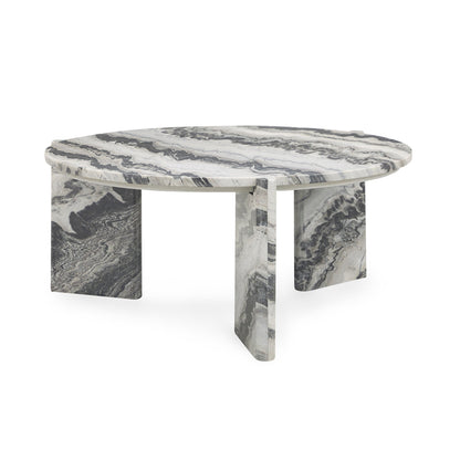 Zora Marble Round Coffee Table - Charcoal Gray