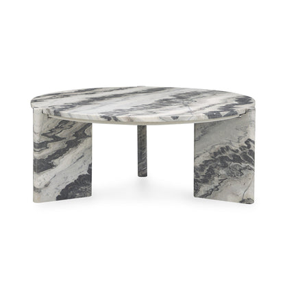 Zora Marble Round Coffee Table - Charcoal Gray