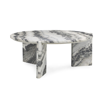 Zora Marble Round Coffee Table - Charcoal Gray