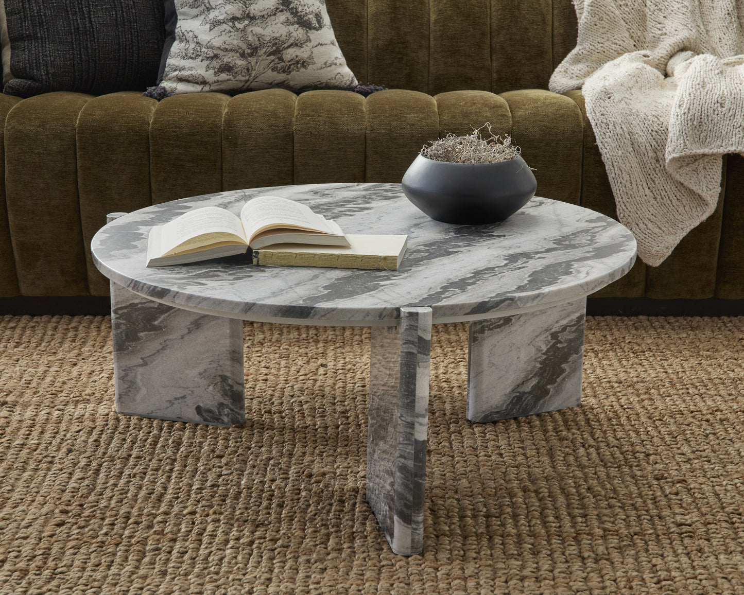 Zora Marble Round Coffee Table - Charcoal Gray