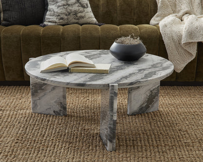 Zora Marble Round Coffee Table - Charcoal Gray