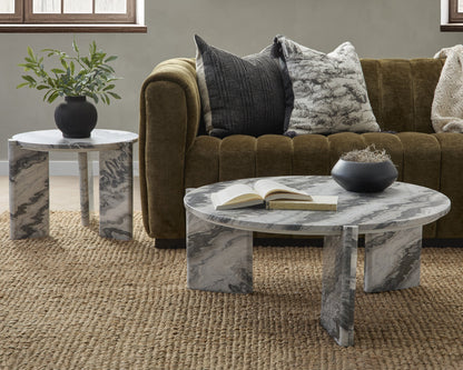 Zora Marble Round Coffee Table - Charcoal Gray