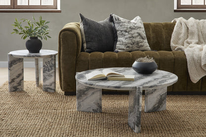 Zora Marble Round Coffee Table - Charcoal Gray