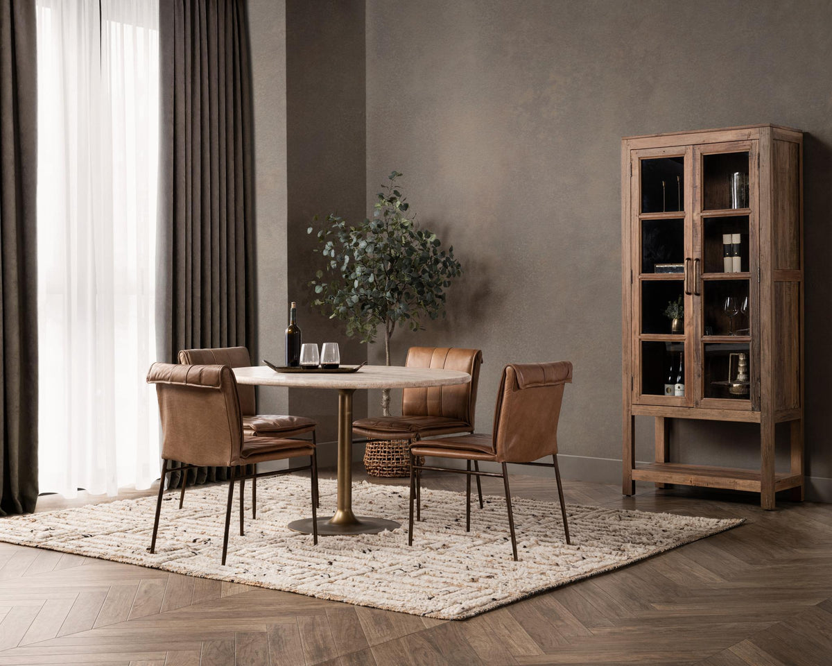 Malani Travertine Round Dining Table - Tan