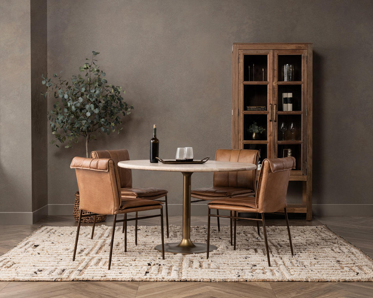 Malani Travertine Round Dining Table - Tan