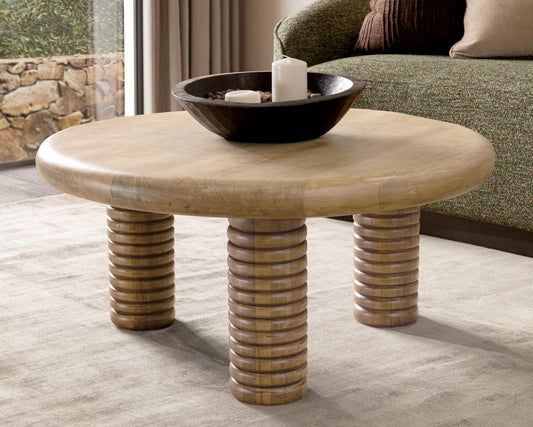 Ilaria Reclaimed Wood Round Coffee Table - Sand Washed