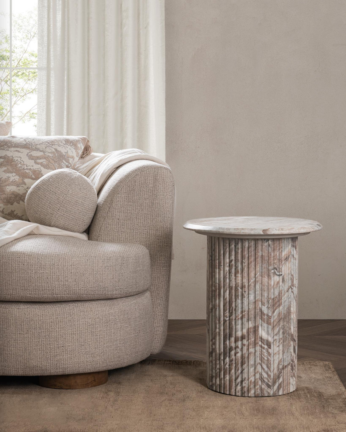 Nordens Marble Round End Table - Rusty Gray
