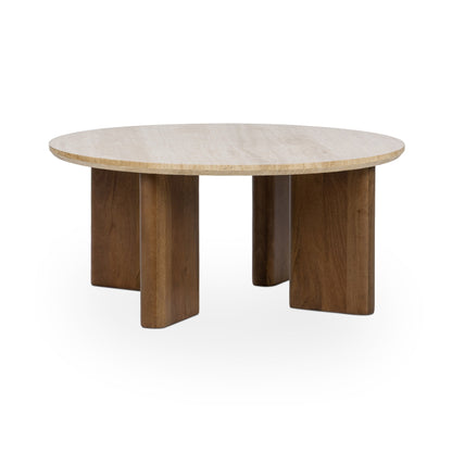 Idella Travertine Round Coffee Table - Tan