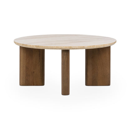 Idella Travertine Round Coffee Table - Tan