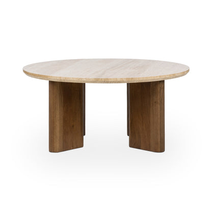Idella Travertine Round Coffee Table - Tan