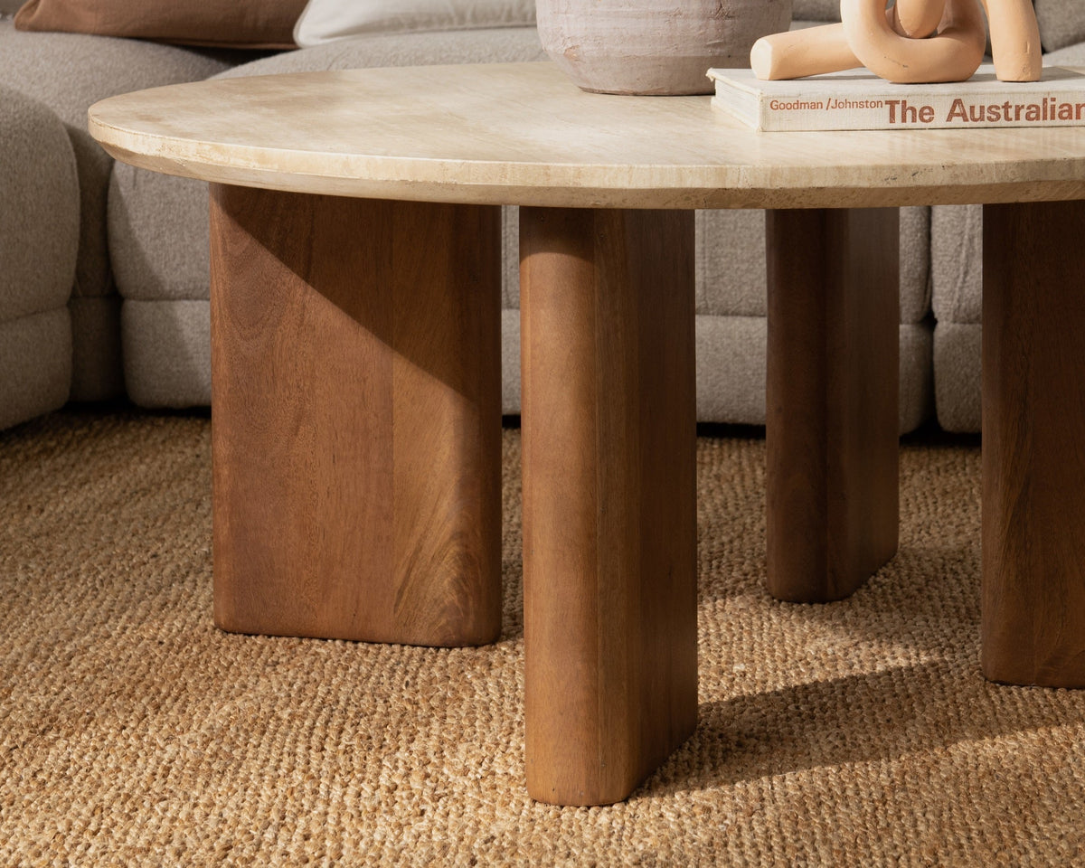 Idella Travertine Round Coffee Table - Tan
