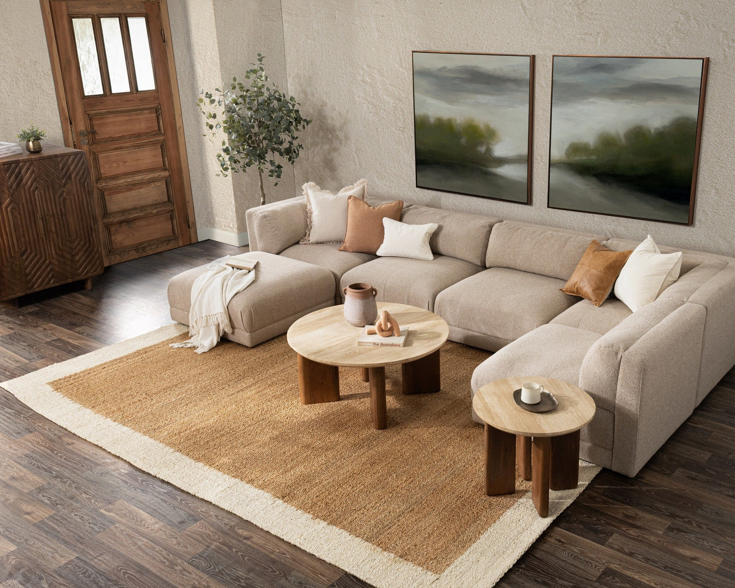 Idella Travertine Round Coffee Table - Tan