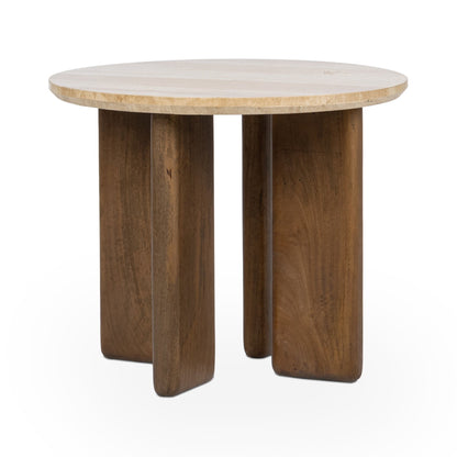 Idella Travertine Round End Table - Tan