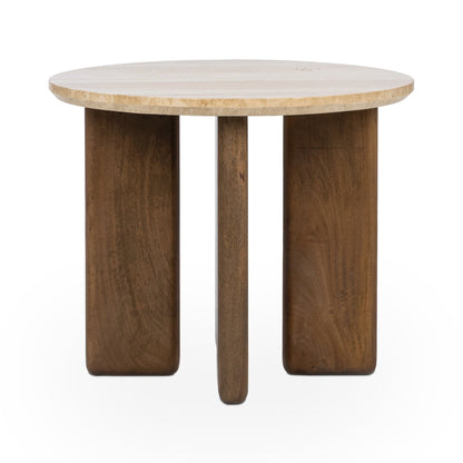 Idella Travertine Round End Table - Tan