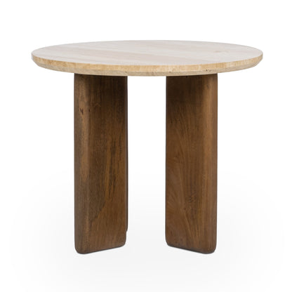 Idella Travertine Round End Table - Tan