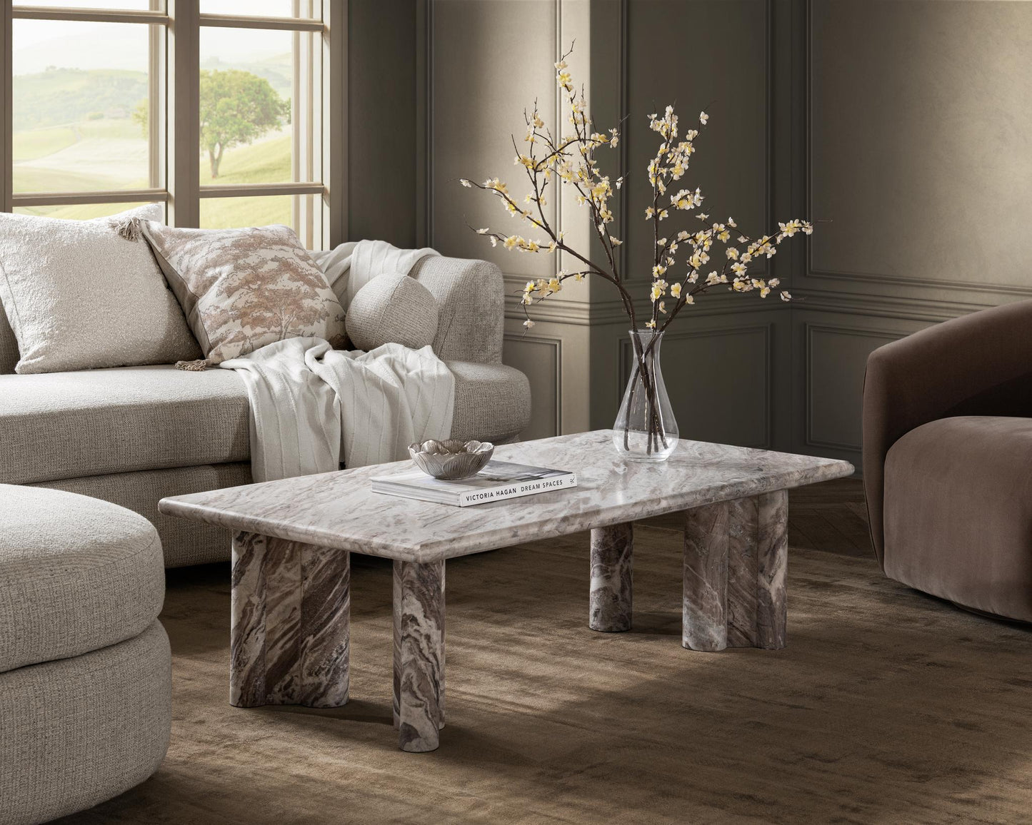 Bowman Marble Rectangular Coffee Table - Rusty Gray