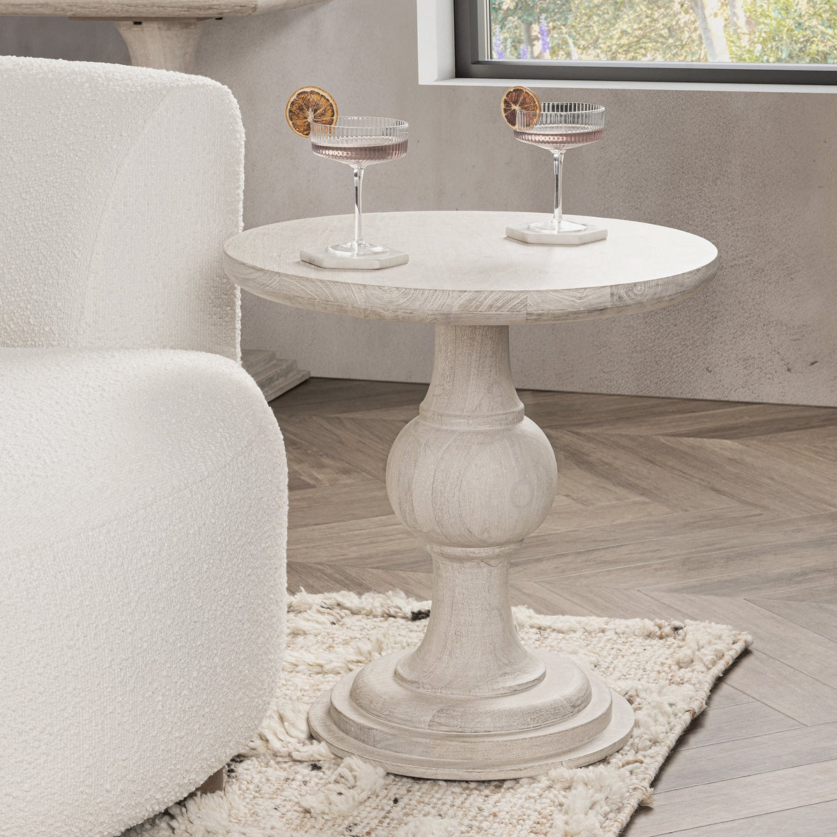 Hera Round End Table - Creamwood